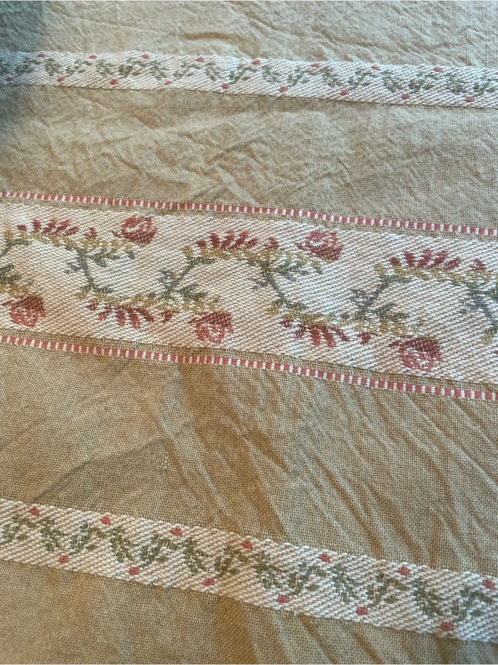 Vintage Square Tablecloth 47x47 Floral Stripe Woven Cotton Blend Farmhouse Boho